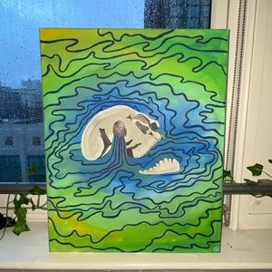 Blacklight Art Melting Skull